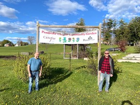 Pembroke Deputy Mayor Ron Gervais (left) and Coun. Brian Abdallah have been spearheading the Pembroke Carefor Community Garden project after a successful grant application last year. The garden at the Pembroke Carefor Mackay Centre opens May 22.