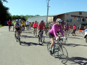 The second annual Tour de Whitewater in 2018 attracted nearly 400 riders, including a bike club from Gatineau, Que. Here riders depart the Westmeath Recreation Centre Arena on the 50-kilometre course, one of many of varrying lengths. Daily Observer file photo