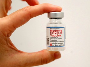 A health-care worker holds a vial of the Moderna COVID-19 vaccine at a pop-up vaccination site in New York City. A similar clinic will be held in Sudbury on Monday. REUTERS/Mike Segar/File Photo/File Photo

NARCH/NARCH30 NARCH/NARCH30 NARCH/NARCH30 NARCH/NARCH30