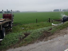 An 84-year-old Milverton man was killed in a two-car crash north of the Perth County village Tuesday morning.