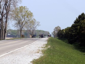 The intersections of Brigden Road and Rokeby Line and Brigden Road and Petrolia Line were closed by Lambton OPP for several hours following a crash on Saturday May 15, 2021 in St. Clair Township, Ont. Terry Bridge/Sarnia Observer/Postmedia Network