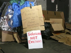 Items from an encampment at the underground parking facility at the YMCA in Sudbury, Ont. on Wednesday May 12, 2021. John Lappa/Sudbury Star/Postmedia Network