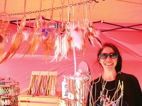 Mona Rogers, of Mona's Native Designs, displays some of her creations at the Sudbury Market located off of York Street in Sudbury, Ont. on Thursday May 20, 2021. The market is open Thursdays from 2 p.m. to 6 p.m., and Saturdays from 9 a.m. to 2 p.m. John Lappa/Sudbury Star/Postmedia Network
