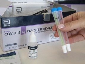 An example of a COVID-19 Rapid Test Device kit.