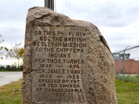 Restoration work is planned for the granite cairn in Sarnia marking the site of the community's first church and school. Handout