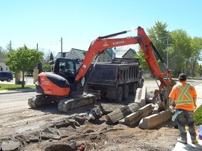 Crews were working on Petrolia's Greenfield Street on May 12, as part of a $1.6-million re-construction project that will last through the summer. Carl Hnatyshyn/Sarnia This Week