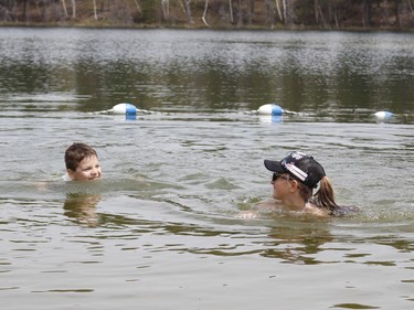 Ty Presseault and his sister Lyla were keeping cool at Island Lake at Kettle Lakes Provincial Park as it re-opened on Friday for day-use only under the province's current COVID-19 restrictions.

RICHA BHOSALE/The Daily Press