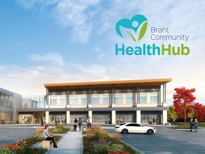 Artistic rendering of Brant County Health Hub under construction on Curtis Avenue in Paris