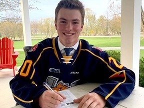 Beau Jelsma turned 17 in late April and a few days later at his home in Delmer signed a contract with the OHL Barrie Colts. (Submitted)