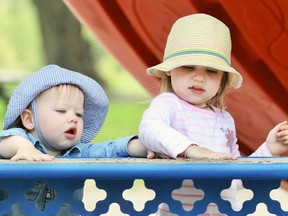 London, 3, and Findlay, 15 months, enjoyed part of Tuesday morning at a Stratford park with their nanny and grandad, who were visiting from Plattsville. Cory Smith