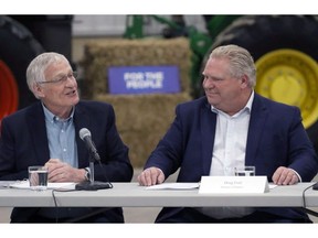 Oxford MPP Ernie Hardeman, left, and Premier Doug Ford at a 2019 event in Woodstock.