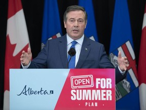 Premier Jason Kenney announced Albertans would be able to begin booking second doses of COVID-19 vaccines beginning June 1. CHRIS SCHWARZ/Government of Alberta