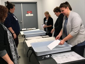 Staff at the Stratford-Perth Archives completed some disaster response and recovery training with the Archives Association of Ontario in 2019, part of which focused around how to recover and restore collection documents after getting wet in a scenario like a flood or a leak. Submitted photo