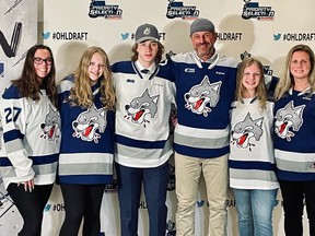 Sudbury Wolves draft pick Quentin Musty with his family, parents Mike and Missy and sisters Carolyn, Madison and Machala.