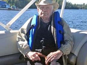 John R. Hunt enjoys an outing on Lake Temagami. Hunt was a reporter, columnist and editorial writer for The Nugget for 67 years. Hunt, 96, died Thursday.
Submitted Photo