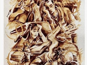 The piece Brugelmans-LaBelle submitted is titled “Coffee Break.” The painting was done on watercolor paper with coffee and depicts incredibly hard-working health care heroes getting some rest while they can. “Fueled by caffeine and protein bars they battle beyond their physical capabilities against exhaustion.”