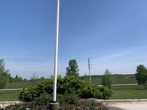 The flag at the Municipal office, among other places, were lowered to half mast in memory of the 215 children found buried at a former residental school. Hannah MacLeod/Kincardine News