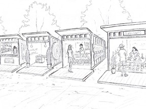 An artist's sketch of what the new Pop Up Market located in the Kin Hut area of the Petawawa Civic Centre grounds will look like. The market launches June 18 and run through the third week of October.