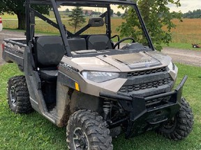 Police are looking for suspects after this utility task vehicle (UTV) was reportedly stolen from a property on Line 37 in Perth East last week. (Contributed photo)