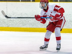 Adam Barone in action with the Soo Junior Greyhounds of the Great North Under-18 League.
