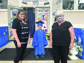 The Devon Preschool Experience Program celebrated its 2021 graduates last week. Pictured (l-r): Mrs. Cathy Deans, Nathan Worrell and Mrs. Janice Morris. (Supplied by Janice Morris)