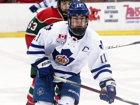 Toronto Marlboros centre Angus MacDonell is the Sarnia Sting’s first-round pick in the 2021 Ontario Hockey League draft. (Contributed Photo)