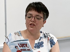 Local EA Laura Leach read her new book children’s book Lucy, Where Are You? to the Grade 7 class at Mayerthorpe High School, to practise for possible future public readings.