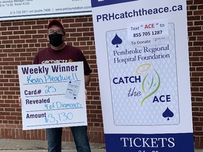 Kevin Pleadwell won $3,130, the weekly pot amount for week 15, in the Pembroke Regional Hospital Foundation's Catch the Ace 2.0 progressive jackpot raffle.