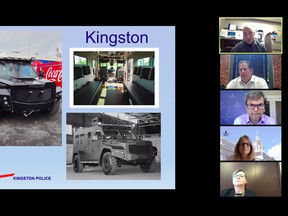 Sgt. Harry Brewer, top right, presents the 2018 Cambli Black Wolf ARV to the Kingston Police Services Board. The armoured rescue vehicle is replacing the force's previous armoured vehicle, which was deemed non-operational in 2017.
