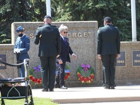 Mayor Rod Frank, Coun. Katie Berghofer, Sherwood Park-Fort Saskatchewan MP Garnett and other dignitaries were in attendance for the event. A new plaque was added to the county hall cenotaph and there are now six plaques on the cenotaph. Travis Dosser/News Staff