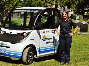 Get ready to see more “low-speed vehicles” on the road in urban areas of Norfolk County. Norfolk council gave the green light for low-speed vehicles this week, following the lead of Haldimand County. Haldimand bylaw enforcement summer student Alyssa Martino demonstrated this model in Caledonia Thursday. – Monte Sonnenberg