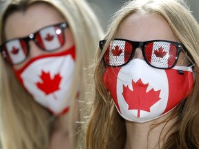 Becca Buist, left, and Kendra Hogg are thrilled with the idea that mandatory masks may soon be a thing of the past. PHOTO BY DARREN MAKOWICHUK/POSTMEDIA