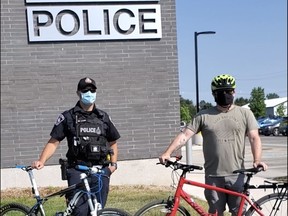 On behalf of Saugeen Shores Police Service, Constable Ian Clark (left) and Sgt. Andy Evans have accepted the Huron Shores Gran Fondo Change a Life challenge to raise money for local healthcare. [Supplied]