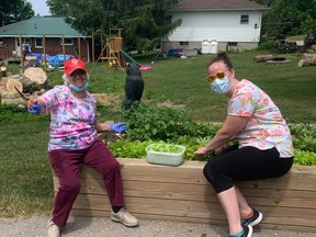 Marjorie Morrison and Erin McNay collect the first harvest from the vegetable garden at Sepoy Manor. The lettuce was used in that evenings salad. SUBMITTED