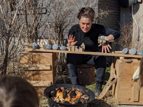 Théâtre des Petites Âmes’ puppeteer Isabelle Payant uses decorated stones as hand puppets to tell interactive stories in her new show, Fire ... Stones ... and Stories. Submitted photo