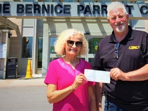 After 15 months of pandemic isolation, residents of Hastings Manor in Belleville will be treated to live outdoor entertainment this summer on the grounds thanks to a $5,000 grant from the City of Belleville to the Hastings Manor Family Council, said Sue McGrath, chair of the family council, left, and Harold Curwain, council board member.
