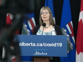 Alberta's chief medical officer of health Dr. Deena Hinshaw gives an update on COVID-19 on Tuesday, June 8, 2021. Photo by CHRIS SCHWARZ / Government of Alberta