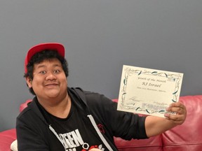 RJ Israel was named the Youth of the Month for May-June 2021 at the Chantal Bérubé Youth Centre last week.
(Supplied by Adrienne King)