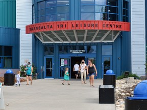 Patrons are seen leaving the TransAlta Tri Leisure Centre in Spruce Grove earlier this week. The TLC officially re-opened as part of Stage 2 on June 14.
