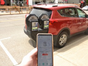 Drivers can now pay for parking using their smartphones thanks to the City of Stratford’s new HotSpot Parking app. Galen Simmons/The Beacon Herald/Postmedia Network