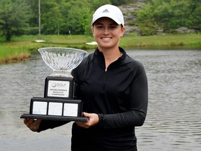 Hailey Katona of Tilbury, Ont., celebrates her victory at the Golf Ontario women's match play championship in Gravenhurst, Ont., on Friday, June 25, 2021. (Contributed Photo)