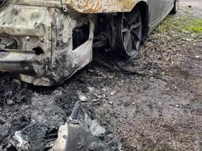 The North Bay Police Service and North Bay Fire and Emergency Services have determined that a vehicle fire on Pinewood Park Drive June 28, while initially believed to be a potential arson, was not criminal in nature. A cause, however, has not been determined. Submitted Photo