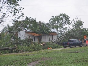 The Zehr family home after it was hit by a tornado on Saturday, June 26, 2021.