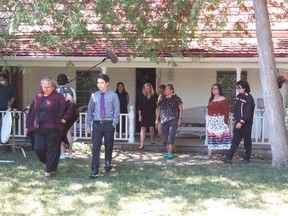 The cast of 'Little Bird', an independent Indigenous short film rehearsed a scene June 19 at a  Southampton cottage, one of several Saugeen Shores locations used during the shoot. [Frances Learment]