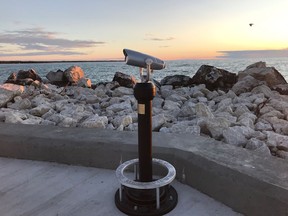 Thanks to a $2,000 donation from the Port Elgin Beachers Organization, this binocular viewer has been installed by the Town of Saugeen Shores on the newly refurbished breakwall at Port Elgin Harbour. [Supplied]