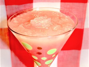 It’s summertime and sippin’ some homemade Rhubarb Slush with chips of ice is easy. A nice alternate beverage at a lemonade stand and for workers in the field. (Fruit Share Winnipeg)