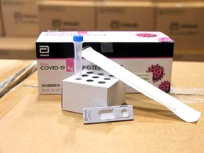 COVID-19 rapid test kits that will be distributed among Renfrew County businesses through the Upper Ottawa Valley, Arnprior and Renfrew and Area chambers of commerce.