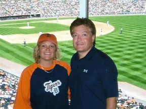 Gail and Peter watching a Detroit Tigers baseball game from the Tigers Club at Comerica Park in Detroit. More travel is part of the retirement plan.
