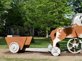 Kingston artist Nicholas Crombach's "Horse and Cart," the city's first large-scale public art piece in more than four decades, was installed in Victoria Park on Thursday.