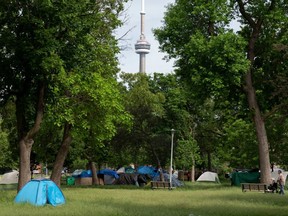A homeless encampment is seen on June 7, 2021 in Toronto.
